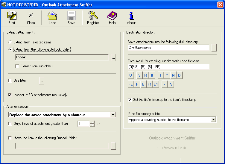Outlook Attachment Sniffer Screenshot